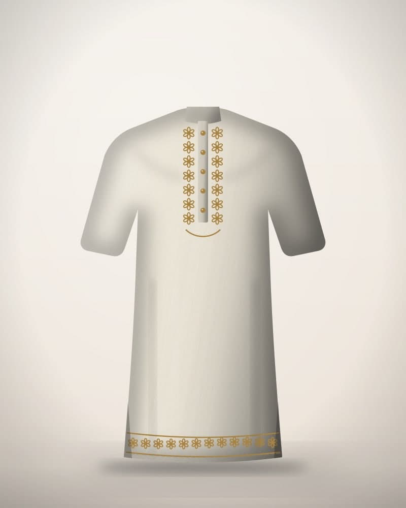 Embroidered Cotton Kurta in Ivory